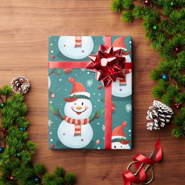Cute Snögubbars med Julgran Presentpapper (Julgåva)