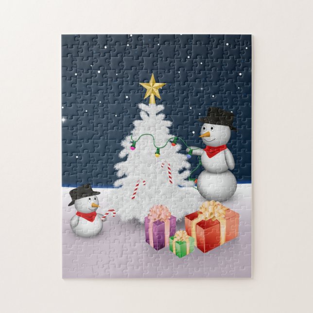 Cute Snögubbars med Julgran Pussel (Vertikal)
