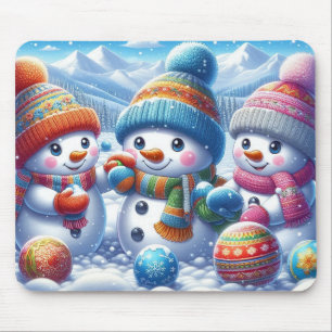 Cute Snögubbars Play Winter Mousepad Gift Musmatta