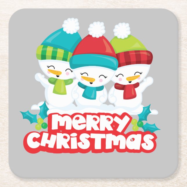 Cute Snögubbars Trio-Helgdag Underlägg Papper Kvadrat (Framsidan)