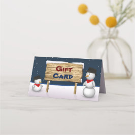 Cute Snögubbars with Gift Card Wooden Sign Placeringskort