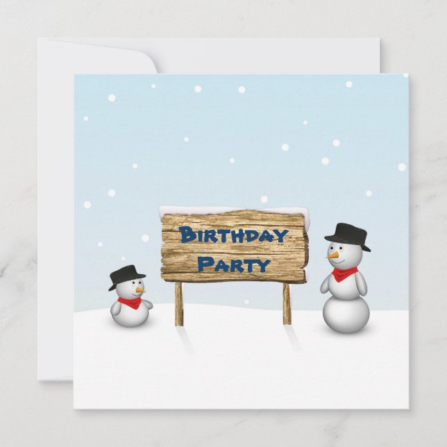 Cute Snögubbars with Sign - Birthday Call Inbjudningar (Framsida)