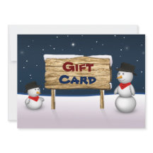 Cute Snögubbars with Wooden Gift Card Sign