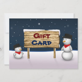 Cute Snögubbars with Wooden Gift Card Sign