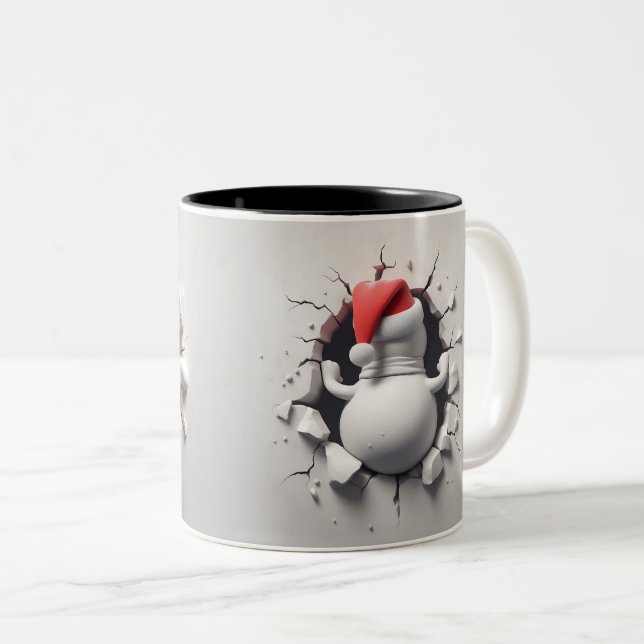Cute Snögubbe 3D bakifrån och framifrån Två-Tonad Mugg (Framsida höger)