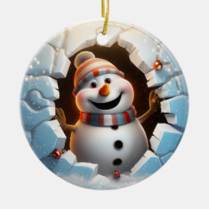 Cute Snögubbe 3D Julgransprydnad Keramik