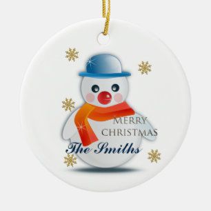 Cute Snögubbe Anpassningsbar Julgransprydnad Keramik
