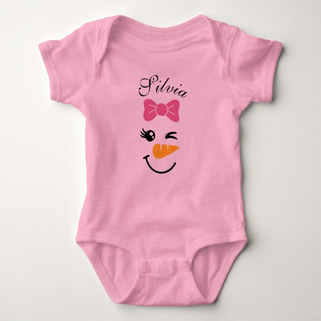 Cute Snögubbe Ansikte jul, Baby Bodykostdräkt T Shirt (Framsida)