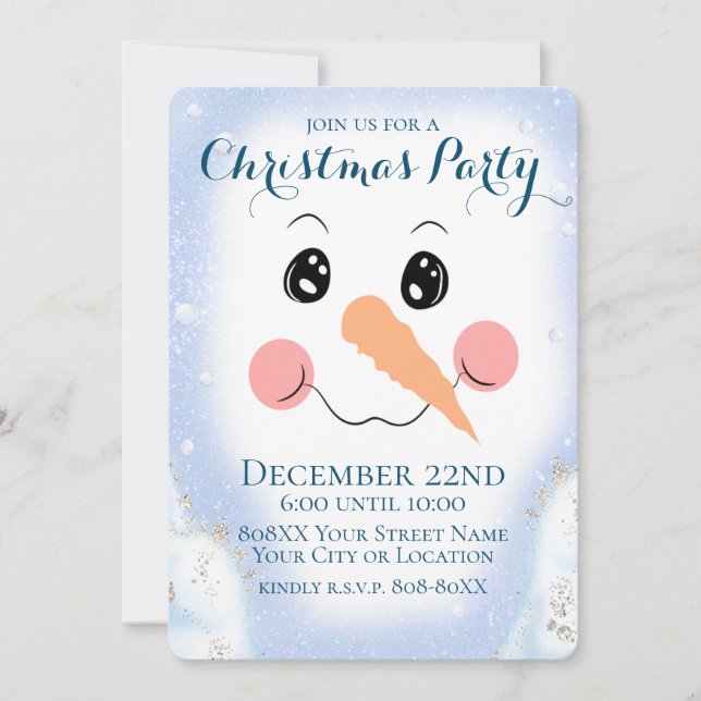 Cute Snögubbe Ansikte jul Party Inbjudningar (Framsida)