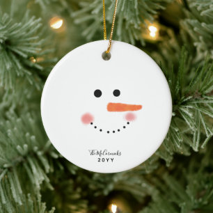 Cute Snögubbe Ansikte-skript, Personlig år Julgransprydnad Keramik