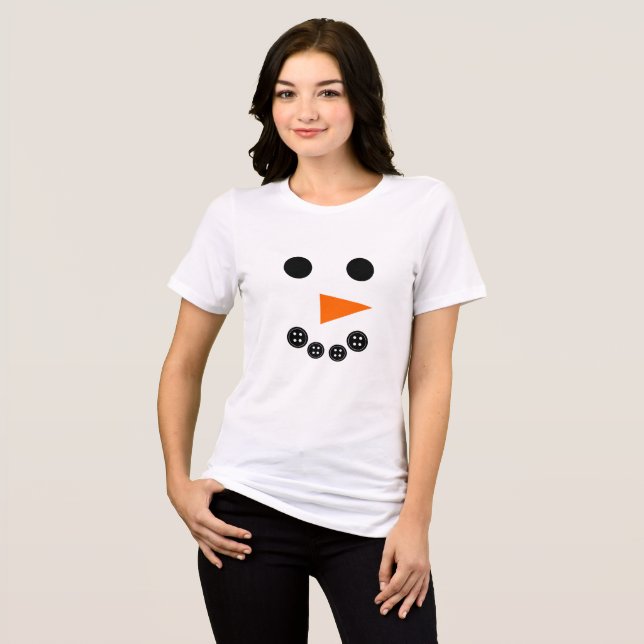 Cute Snögubbe Ansikte T Shirt (Framsida Full)