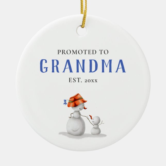 Cute Snögubbe befordrad till mormor Julgransprydnad Keramik (Framsidan)