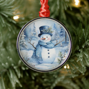 Cute Snögubbe Blue Hat och Scarf Flowers Julgransprydnad Metall
