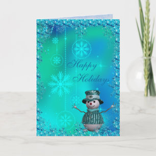Cute Snögubbe, Blue Snöflingor och Sequins jul Helgkort