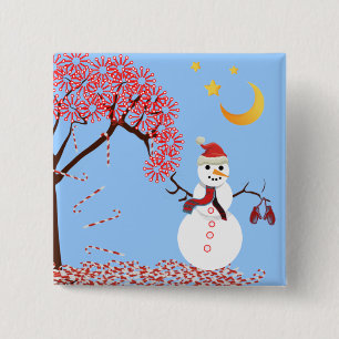 Cute Snögubbe Candy cane Träd Magnet Knapp