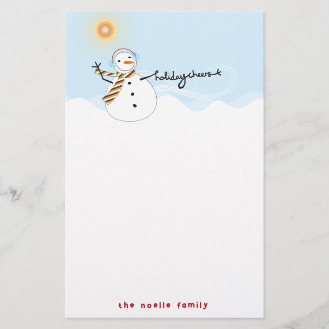 Cute Snögubbe Cheers Helgdag Papper Stationery (Framsida)