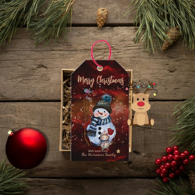 Cute Snögubbe Child Red Gift-Märkre Presentetikett (Cute Snowman Child Red Gift Tags)