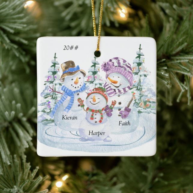 Cute Snögubbe-familjen, 3 Personliger jul Julgransprydnad Keramik (Träd)