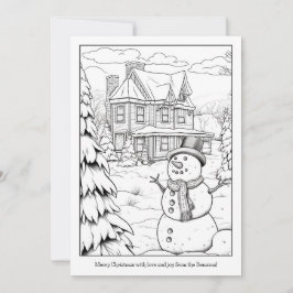 Cute Snögubbe Family Home Art-färgning jul Julkort