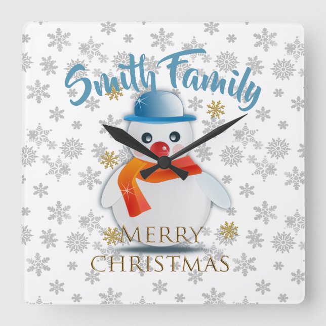 Cute Snögubbe Fyrkantig Klocka (Framsida)