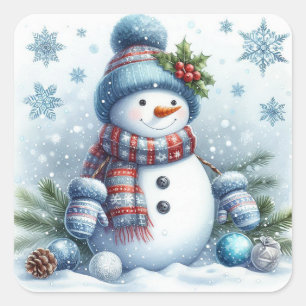 Cute snögubbe fyrkantigt klistermärke