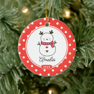 Cute Snögubbe Girls-julprydnad Julgransprydnad Keramik