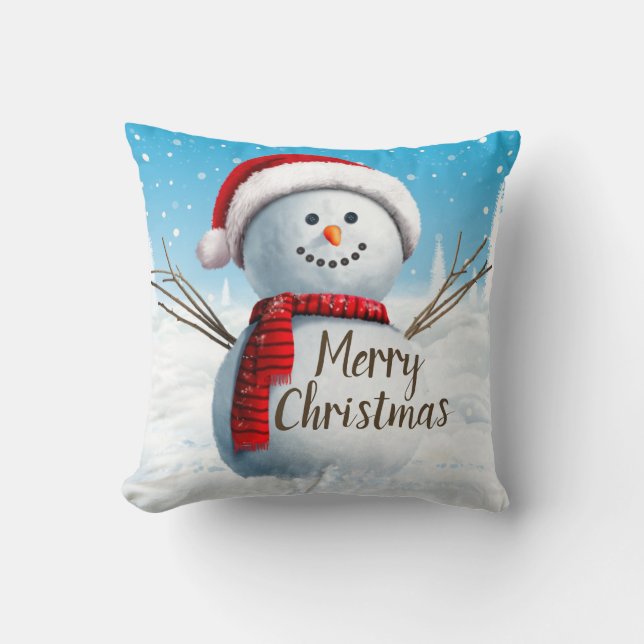 Cute Snögubbe God jul Dekorativ kudde (Framsida)