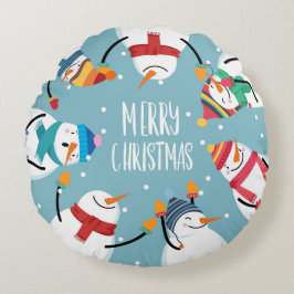 Cute Snögubbe God jul Festive Helgdagars Rund Kudde