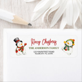 Cute snögubbe God jul röd grönt Returadress Etikett