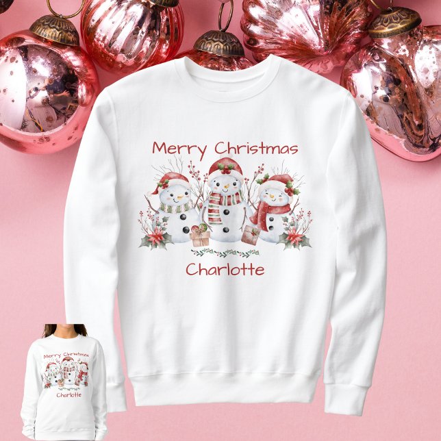 Cute Snögubbe God jul Shirt med Namn T (Cute Snowman Merry Christmas Shirt with Name)