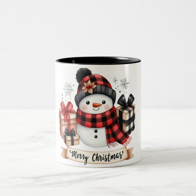 Cute Snögubbe /God jul Två-Tonad Mugg (Center)