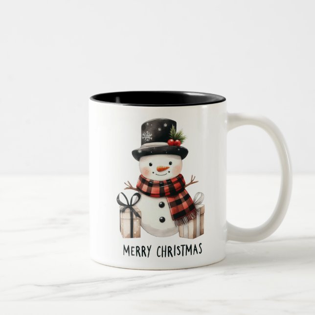 Cute Snögubbe /God jul Två-Tonad Mugg (Höger)