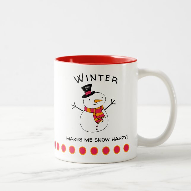 Cute Snögubbe gör mig Snö Lycklig! Två-tonad Mugg (Höger)