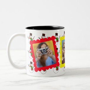 Cute Snögubbe-grafik 3-foto Julgåva Två-Tonad Mugg