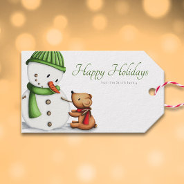 Cute Snögubbe Grönt jul Presentetikett