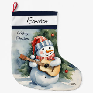 Cute Snögubbe Guitar Personlig Stor Julstrumpa
