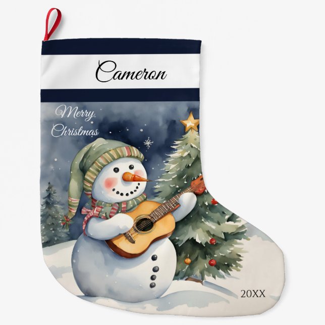 Cute Snögubbe Guitar Stor Julstrumpa (Framsidan)