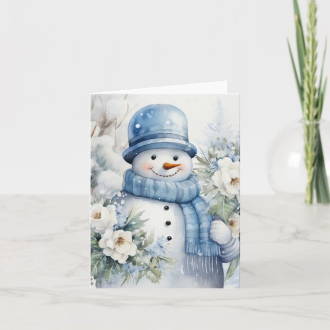 Cute Snögubbe Hat & Scarf Snö täckte Träd Blank Kort (Framsida)