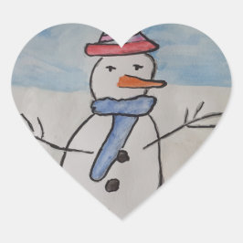 Cute Snögubbe Hjärtformat Klistermärke