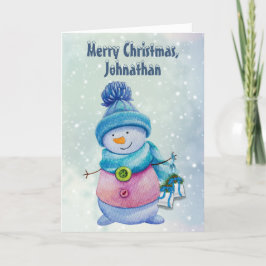 Cute Snögubbe Holding jul Klockor, Snowy Helgkort