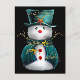 Cute Snögubbe i Blue- och Grönt Velvet-jul Helg Vykort