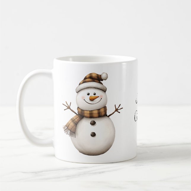 Cute Snögubbe i Brown Play Scarf Coffee Mugg (Vänster)