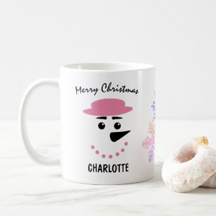 Cute Snögubbe i en Boater Hat. God Jul Kaffemugg