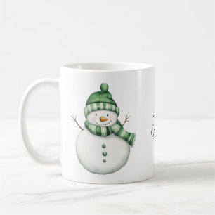 Cute Snögubbe i Grönt Scarf och Sticka Beanie Kaffemugg
