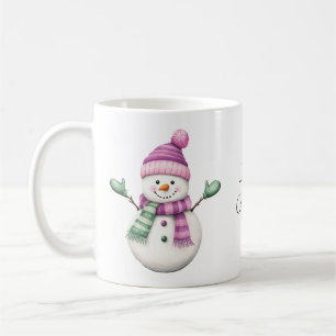 Cute Snögubbe i Lila Rosa och Grönt Kaffemugg