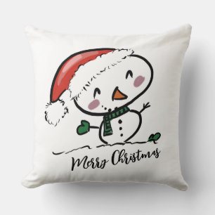 Cute Snögubbe i Santas Hat Kudde