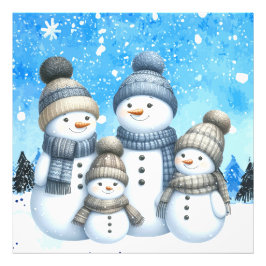 Cute snögubbe i snö fototryck