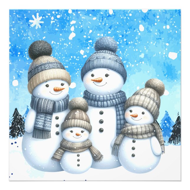 Cute snögubbe i snö fototryck (Framsidan)