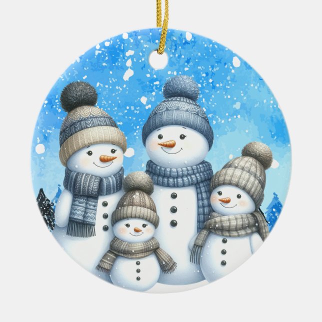 Cute snögubbe i snö julgransprydnad keramik (Framsidan)