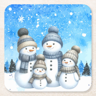Cute snögubbe i snö underlägg papper kvadrat